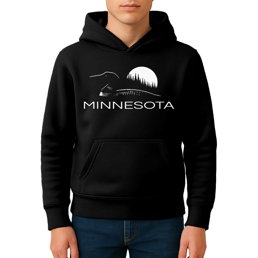 Minnesota Loon And Trees In Moonlight Kids Hoodie