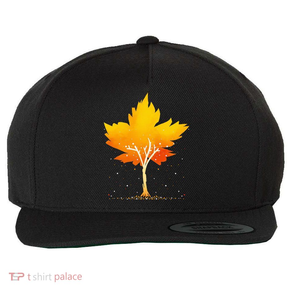 Maple Leaf Autumn Tree Orange Fall Leaves Season Wool Snapback Cap