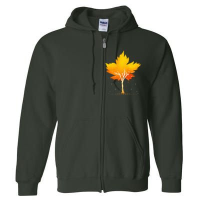 Maple Leaf Autumn Tree Orange Fall Leaves Season Full Zip Hoodie