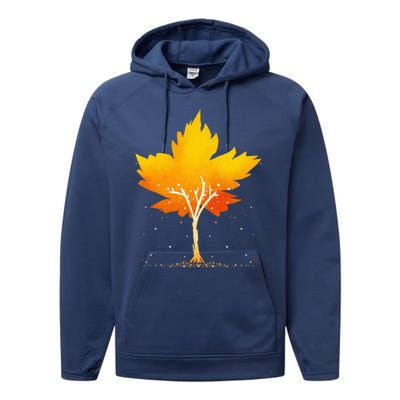 Maple Leaf Autumn Tree Orange Fall Leaves Season Performance Fleece Hoodie