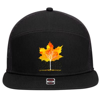 Maple Leaf Autumn Tree Orange Fall Leaves Season 7 Panel Mesh Trucker Snapback Hat