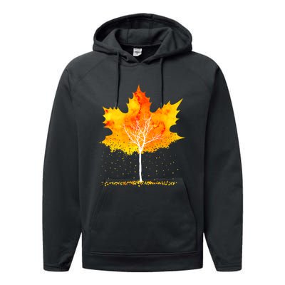 Maple Leaf Autumn Tree Orange Fall Leaves Season Performance Fleece Hoodie