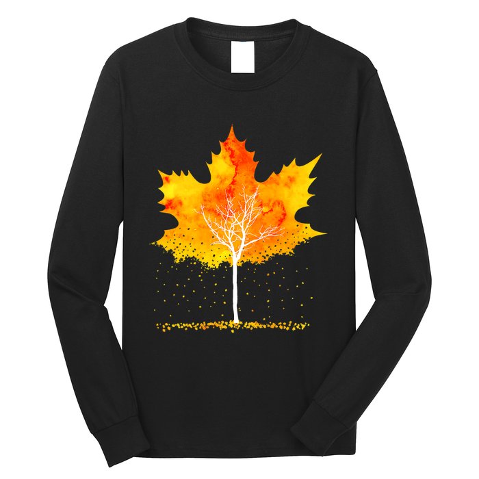 Maple Leaf Autumn Tree Orange Fall Leaves Season Long Sleeve Shirt