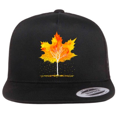 Maple Leaf Autumn Tree Orange Fall Leaves Season Flat Bill Trucker Hat