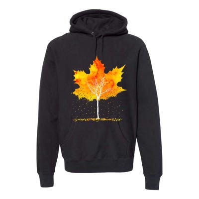 Maple Leaf Autumn Tree Orange Fall Leaves Season Premium Hoodie