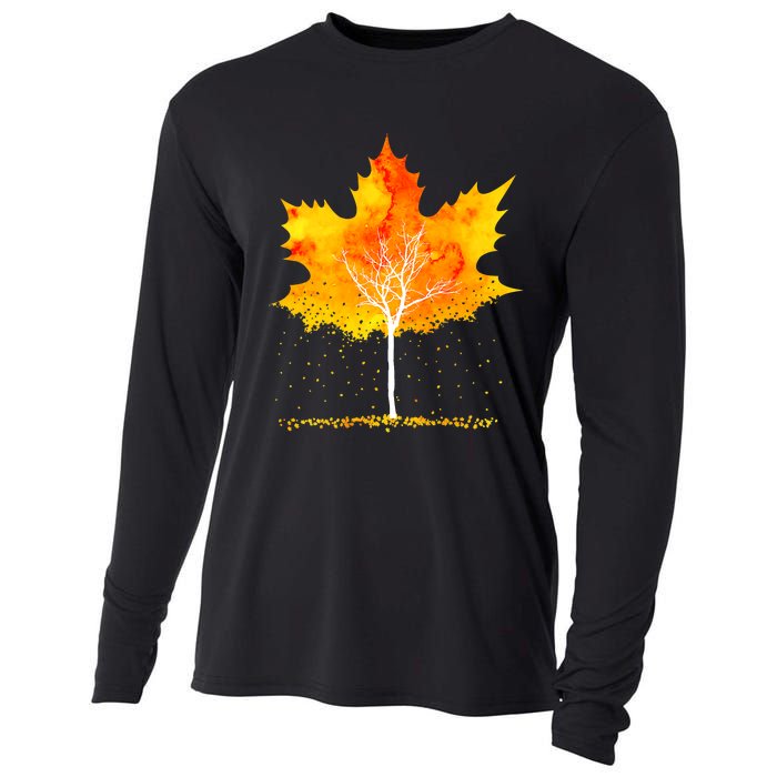 Maple Leaf Autumn Tree Orange Fall Leaves Season Cooling Performance Long Sleeve Crew