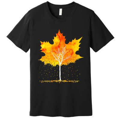 Maple Leaf Autumn Tree Orange Fall Leaves Season Premium T-Shirt