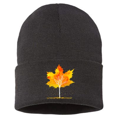 Maple Leaf Autumn Tree Orange Fall Leaves Season Sustainable Knit Beanie