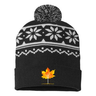 Maple Leaf Autumn Tree Orange Fall Leaves Season USA-Made Snowflake Beanie