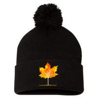 Maple Leaf Autumn Tree Orange Fall Leaves Season Pom Pom 12in Knit Beanie