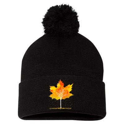 Maple Leaf Autumn Tree Orange Fall Leaves Season Pom Pom 12in Knit Beanie