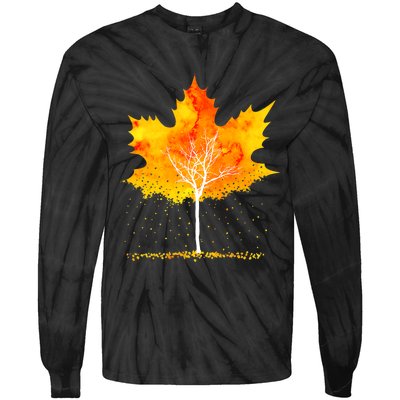 Maple Leaf Autumn Tree Orange Fall Leaves Season Tie-Dye Long Sleeve Shirt