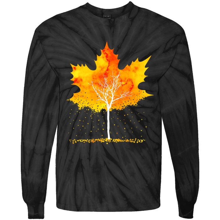 Maple Leaf Autumn Tree Orange Fall Leaves Season Tie-Dye Long Sleeve Shirt