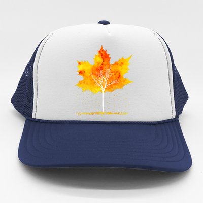 Maple Leaf Autumn Tree Orange Fall Leaves Season Trucker Hat