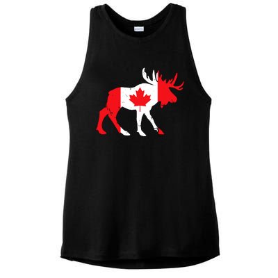 Maple Leaf Animal Canadian Flag Canada Ladies PosiCharge Tri-Blend Wicking Tank