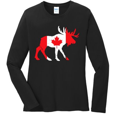 Maple Leaf Animal Canadian Flag Canada Ladies Long Sleeve Shirt