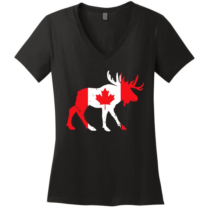 Maple Leaf Animal Canadian Flag Canada Women's V-Neck T-Shirt