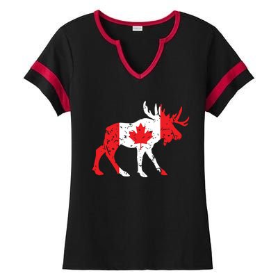 Maple Leaf Animal Canadian Flag Canada Ladies Halftime Notch Neck Tee