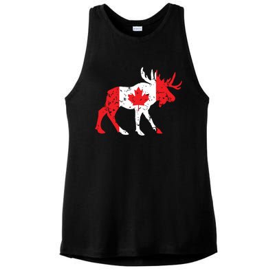 Maple Leaf Animal Canadian Flag Canada Ladies PosiCharge Tri-Blend Wicking Tank