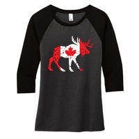 Maple Leaf Animal Canadian Flag Canada Women's Tri-Blend 3/4-Sleeve Raglan Shirt