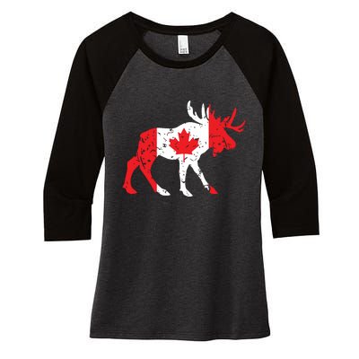 Maple Leaf Animal Canadian Flag Canada Women's Tri-Blend 3/4-Sleeve Raglan Shirt