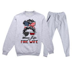 Mom Life and Fire Wife Firefighter American Flag 4th Of July Premium Crewneck Sweatsuit Set