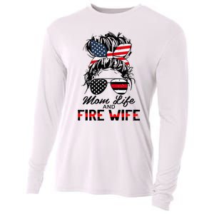 Mom Life and Fire Wife Firefighter American Flag 4th Of July Cooling Performance Long Sleeve Crew