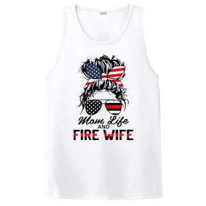 Mom Life and Fire Wife Firefighter American Flag 4th Of July PosiCharge Competitor Tank