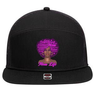 Mom Life African American Black Woman 7 Panel Mesh Trucker Snapback Hat