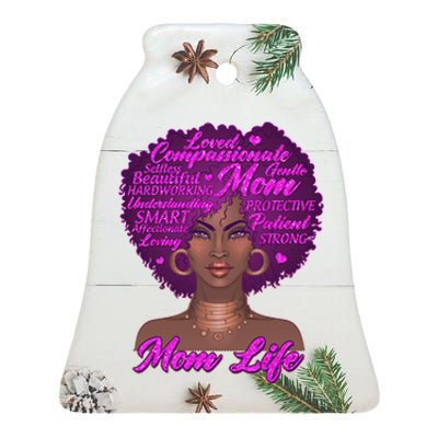 Mom Life African American Black Woman Ceramic Bell Ornament