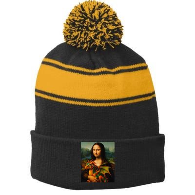 Mona Lisa And Her Pet Dragon Stripe Pom Pom Beanie