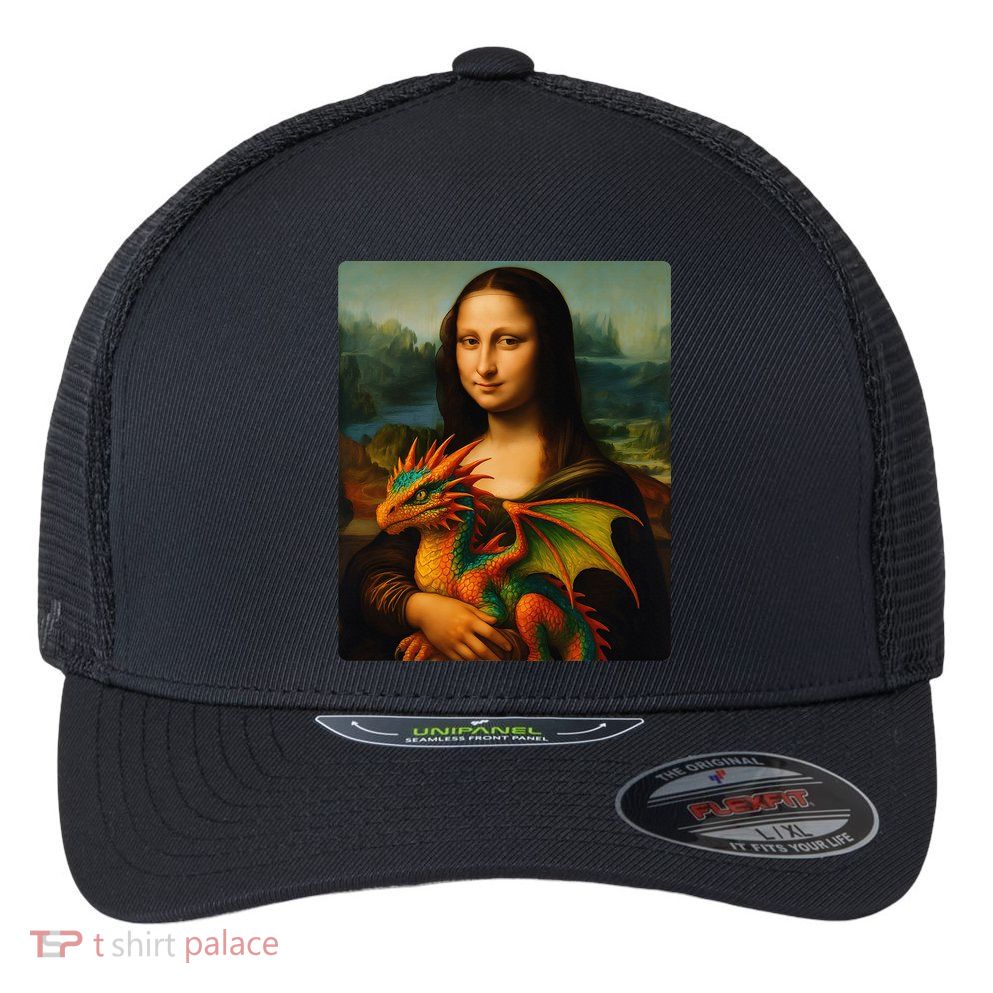 Mona Lisa And Her Pet Dragon Flexfit Unipanel Trucker Cap