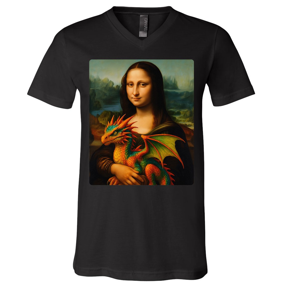 Mona Lisa And Her Pet Dragon V-Neck T-Shirt