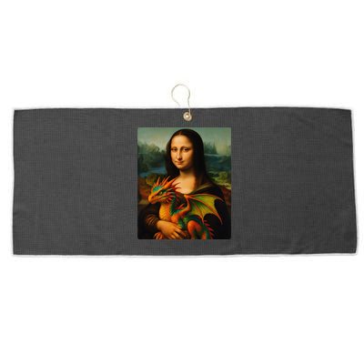 Mona Lisa And Her Pet Dragon Large Microfiber Waffle Golf Towel