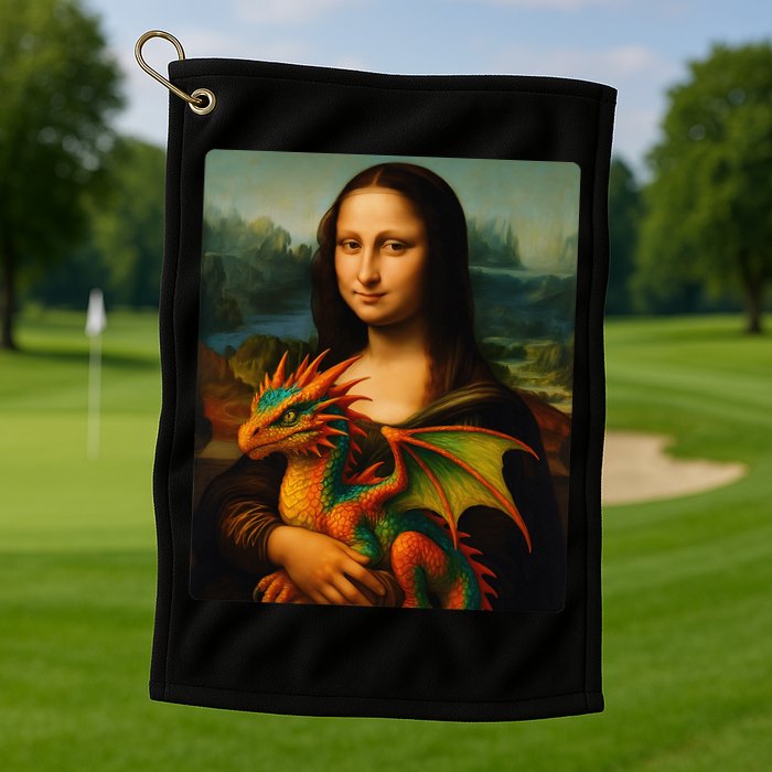 Mona Lisa And Her Pet Dragon Golf Towel
