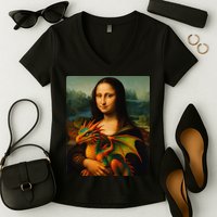 Mona Lisa And Her Pet Dragon Women's V-Neck T-Shirt