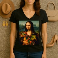 Mona Lisa And Her Pet Dragon Women's V-Neck T-Shirt