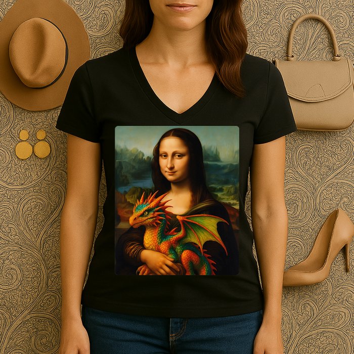 Mona Lisa And Her Pet Dragon Women's V-Neck T-Shirt