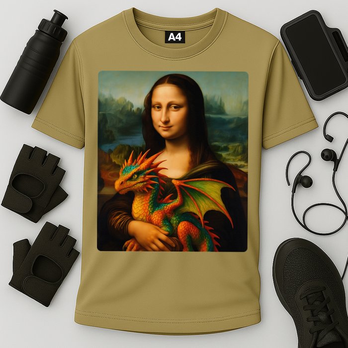 Mona Lisa And Her Pet Dragon Cooling Performance Crew T-Shirt