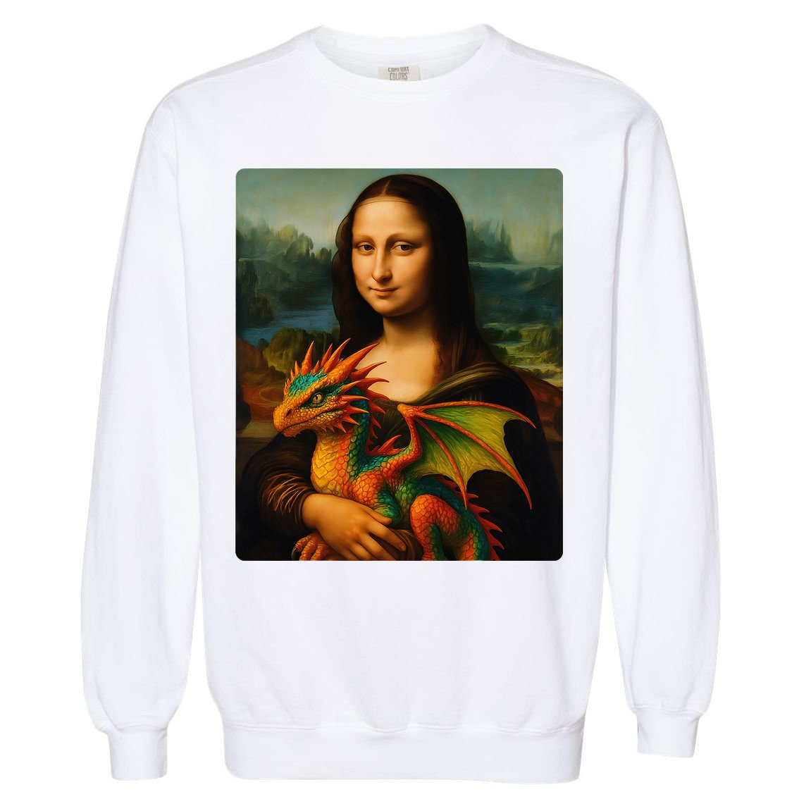 Mona Lisa And Her Pet Dragon Garment-Dyed Sweatshirt
