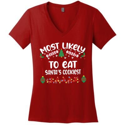 Most Likely And Custom Christmas Matching Group Team Family Women's V-Neck T-Shirt