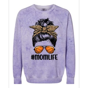 Mom Life Basketball Mom Gift Leopard Messy Bun Game Day Funny Gift Colorblast Crewneck Sweatshirt