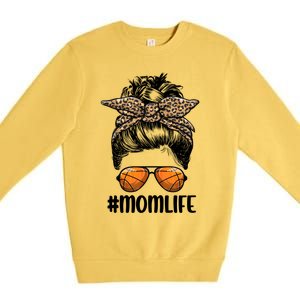 Mom Life Basketball Mom Gift Leopard Messy Bun Game Day Funny Gift Premium Crewneck Sweatshirt