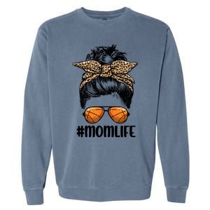 Mom Life Basketball Mom Gift Leopard Messy Bun Game Day Funny Gift Garment-Dyed Sweatshirt