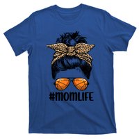 Mom Life Basketball Mom Gift Leopard Messy Bun Game Day Funny Gift T-Shirt