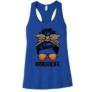 Mom Life Basketball Mom Gift Leopard Messy Bun Game Day Funny Gift Women's Racerback Tank