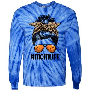 Mom Life Basketball Mom Gift Leopard Messy Bun Game Day Funny Gift Tie-Dye Long Sleeve Shirt