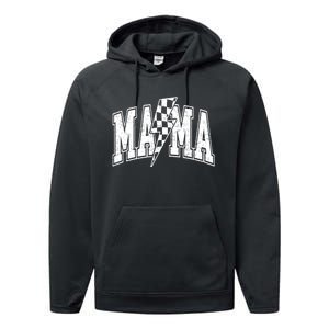 Mama Lightning Bolt Checkered MotherS Day Varsity For Mom Performance Fleece Hoodie