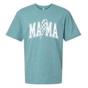 Mama Lightning Bolt Checkered MotherS Day Varsity For Mom Sueded Cloud Jersey T-Shirt