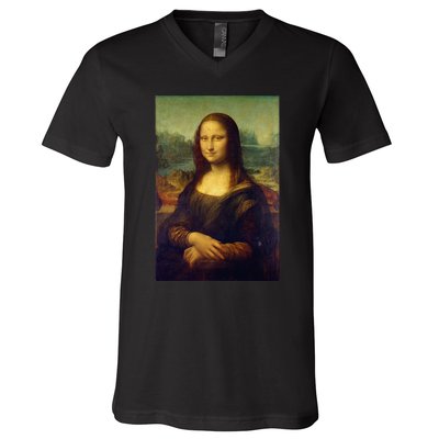 Mona Lisa By Leonardo Da Vinci V-Neck T-Shirt